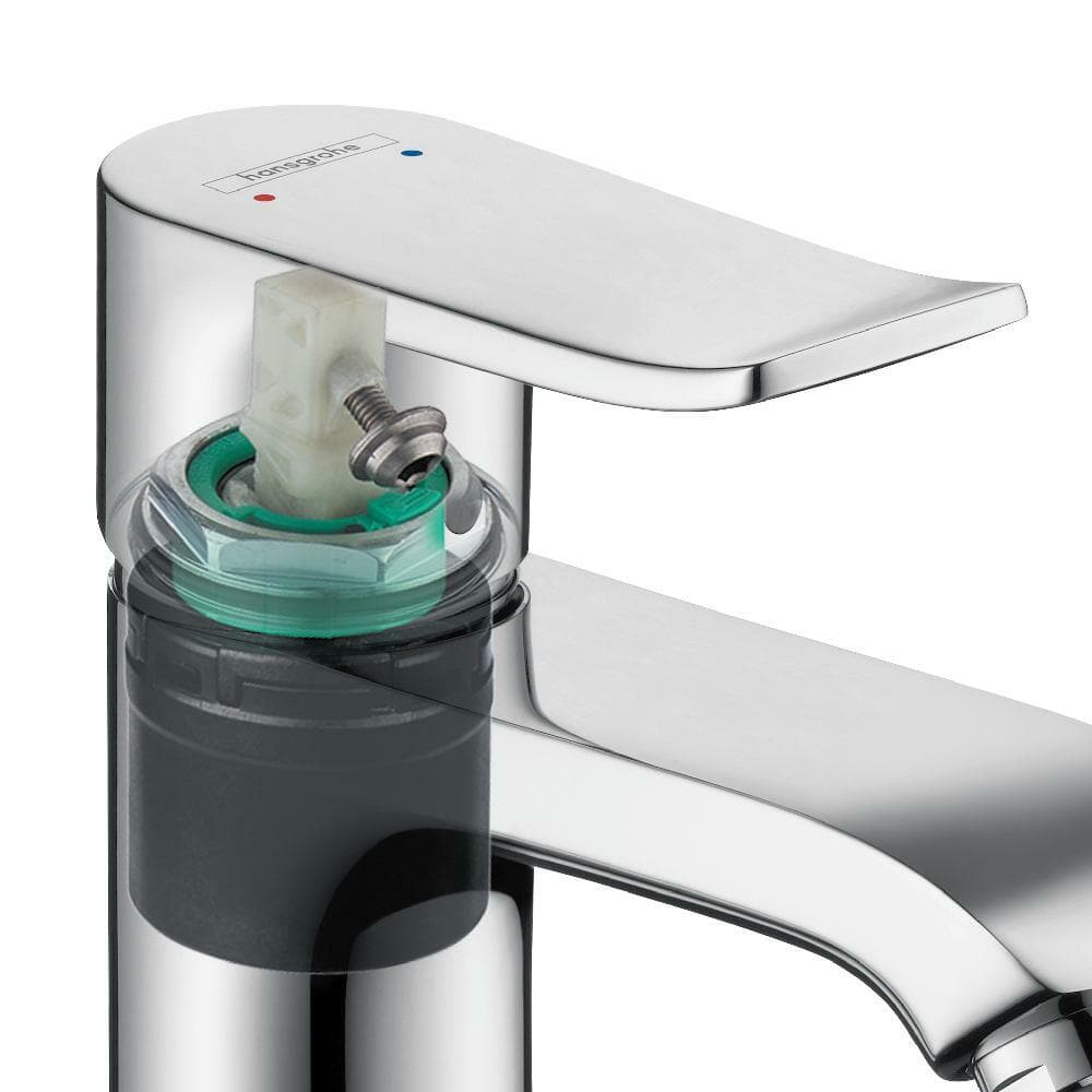 Mitigeur de lavabo Hansgrohe Metris 110  CoolStart en laiton chromé avec tirette et vidage - vue 5