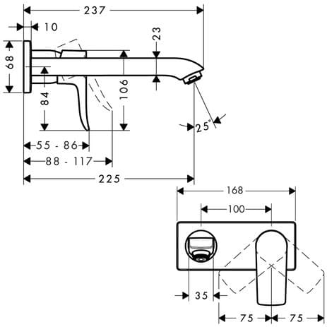 Mitigeur de lavabo encastré Hansgrohe Metris 225 mm en laiton chromé - vue 4