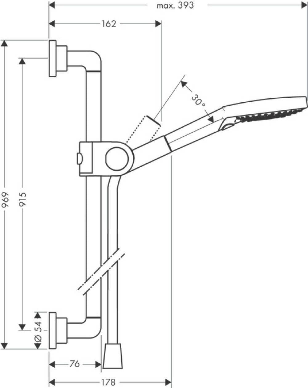 Barre de douche AXOR Citterio avec douchette à main Showersolutions  120 3 jets, curseur et flexible 1,6 m - vue 4