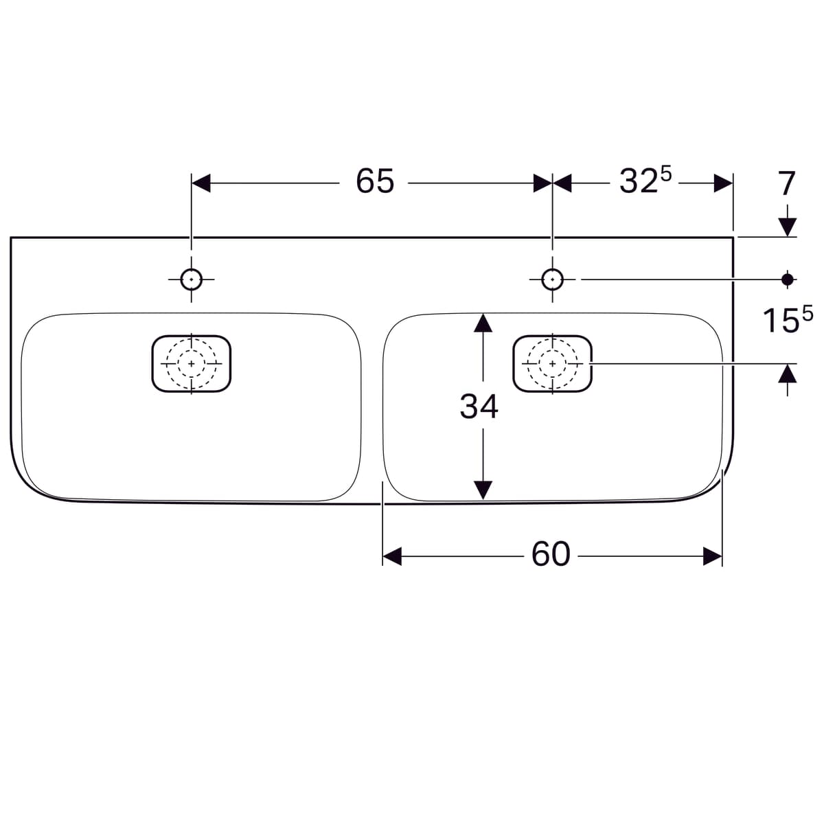 Plan-vasque double Geberit myDay 130 cm - vue 7