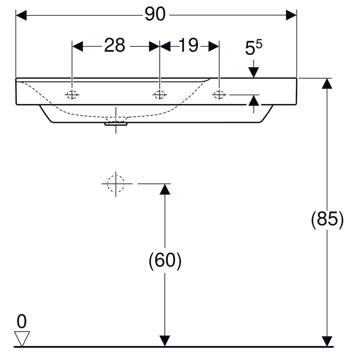 Plan-vasque Geberit Xeno² 90 cm avec espace de rangement à droite - vue 8