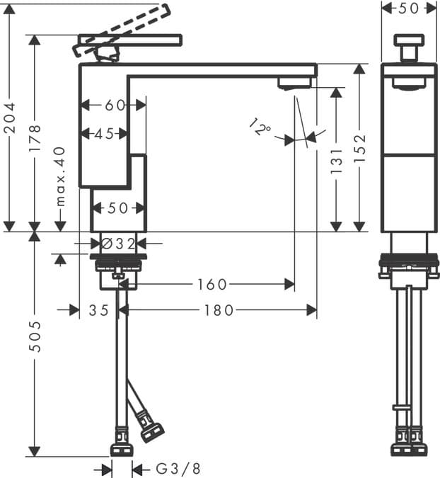 Mitigeur de lavabo Axor Edge 130 avec bonde push-open - vue 5