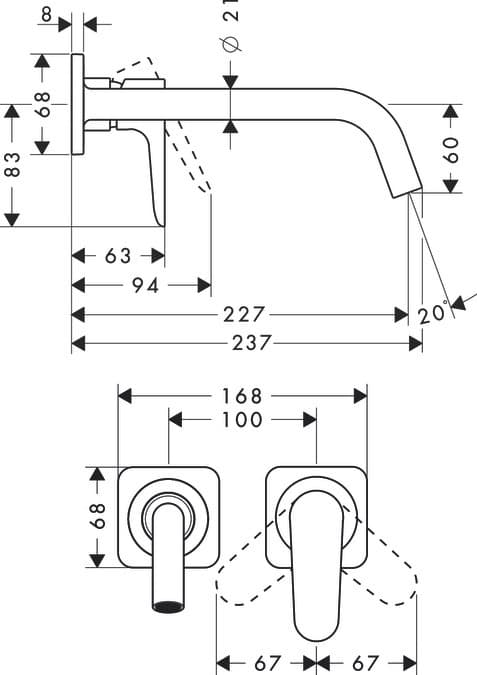 Mitigeur de lavabo encastré AXOR Citterio M 227 mm en laiton chromé - vue 3
