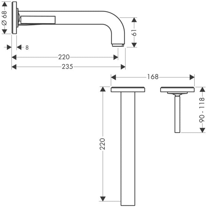 Mitigeur de lavabo encastré AXOR Citterio 225 mm en doré poli - vue 3