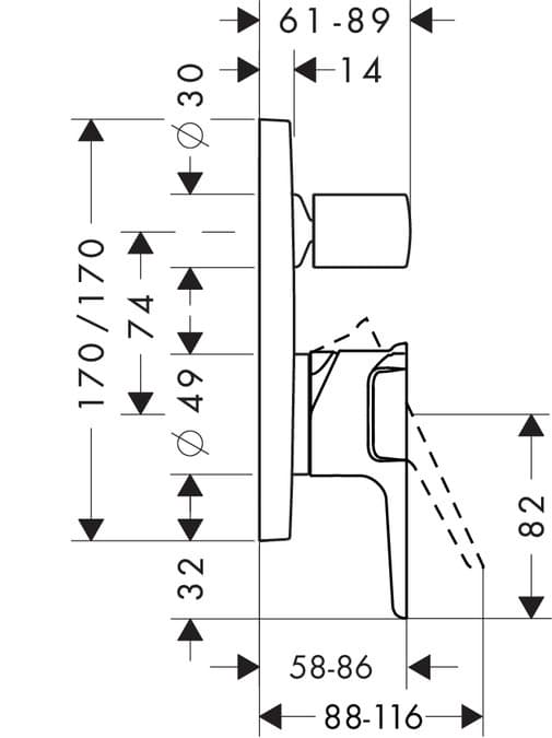 Set de finition pour mitigeur de bain / douche encastré AXOR Citterio E - vue 3