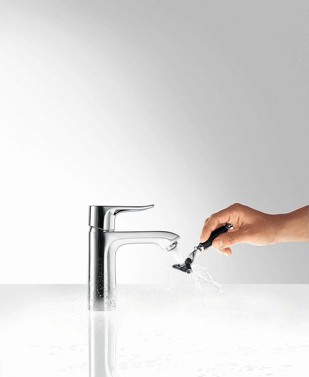 Mitigeur de lavabo Hansgrohe Metris 110  CoolStart en laiton chromé avec tirette et vidage - vue 4
