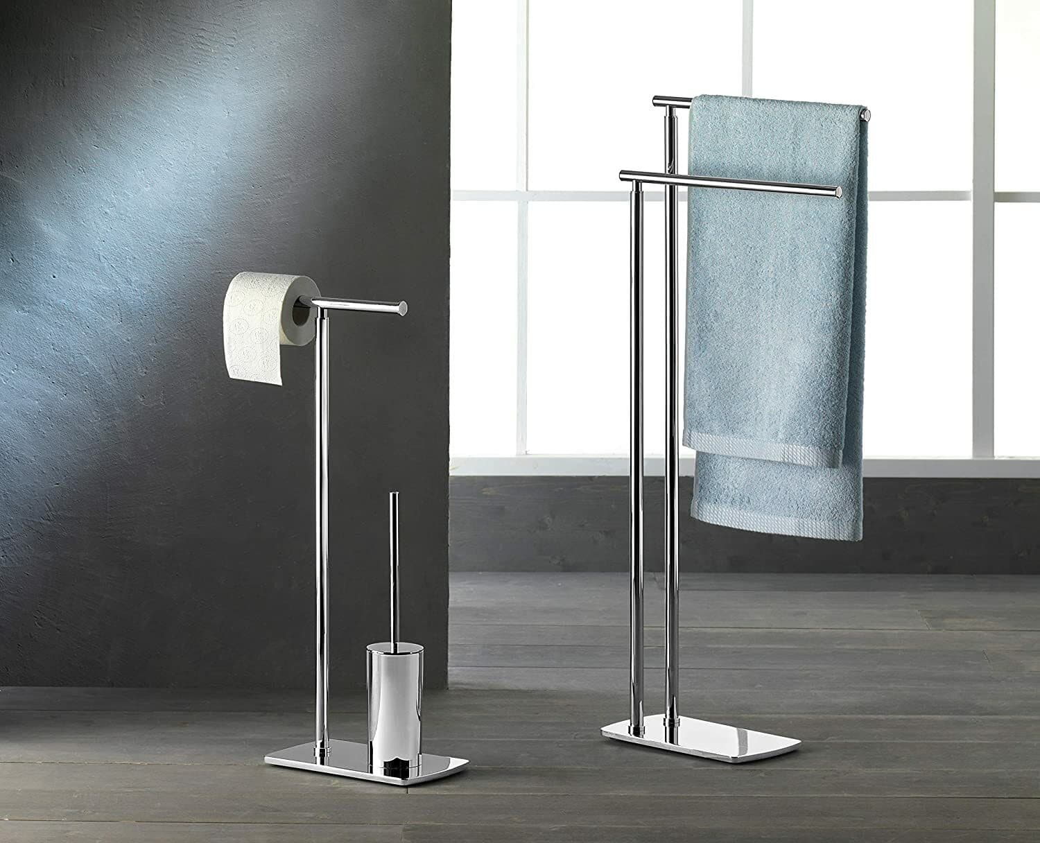Ensemble porte-papier WC double et porte-brosse WC sur pied Florida - vue 3