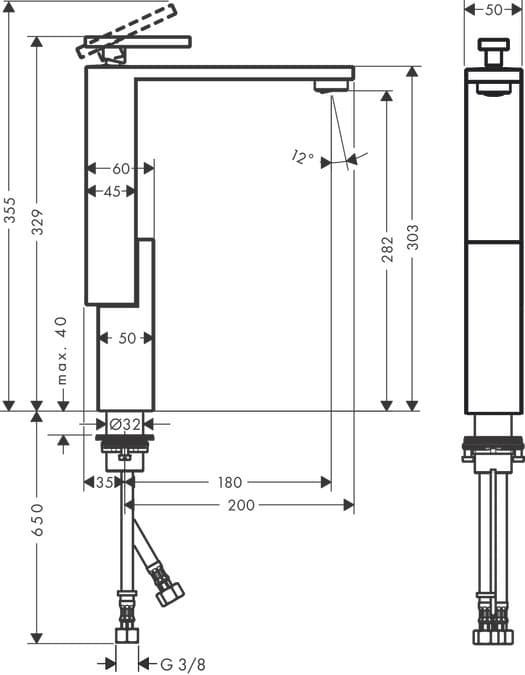 Mitigeur de lavabo Axor Edge 280 avec bonde push-open - vue 4
