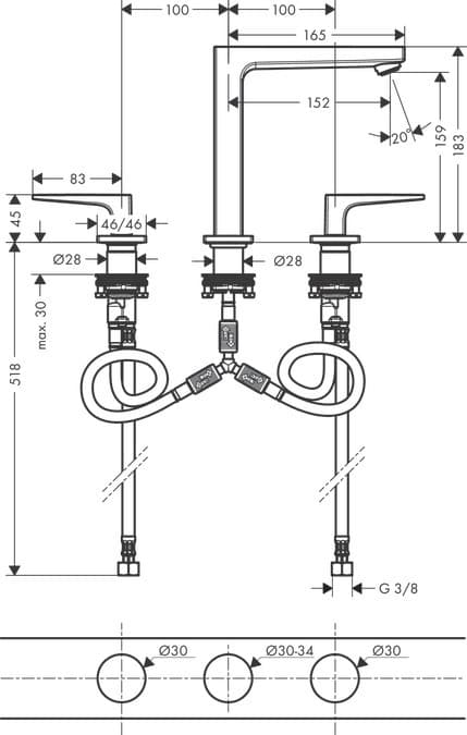 Mélangeur de lavabo 3 trous Hansgrohe Metropol 160 en doré poli avec bonde push-open - vue 4