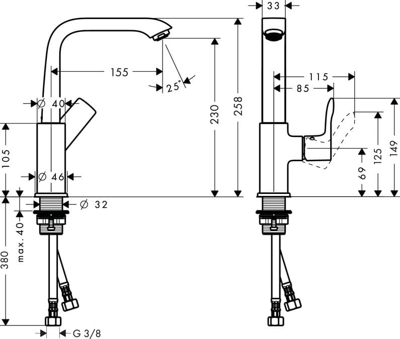 Mitigeur surélevé pour vasque libre Hansgrohe Metris 230 en laiton chromé avec bonde push-open - vue 7
