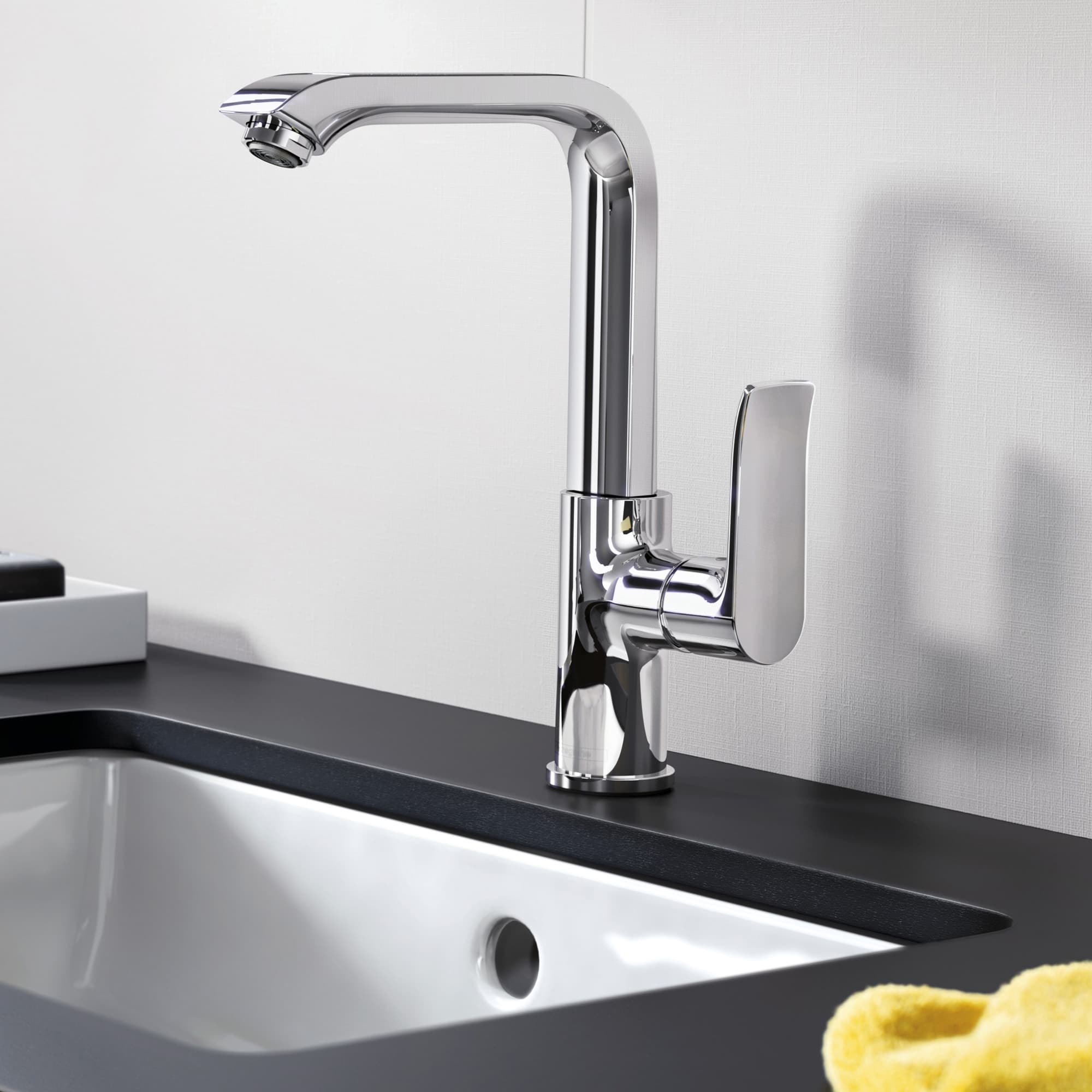 Mitigeur surélevé pour vasque libre Hansgrohe Metris 230 en laiton chromé avec bonde push-open - vue 5