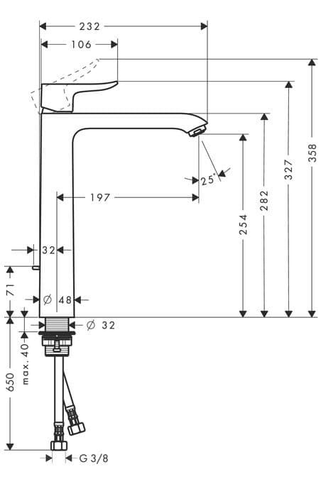 Mitigeur surélevé pour vasque libre Hansgrohe Metris 260 en laiton chromé avec tirette et vidage - vue 7