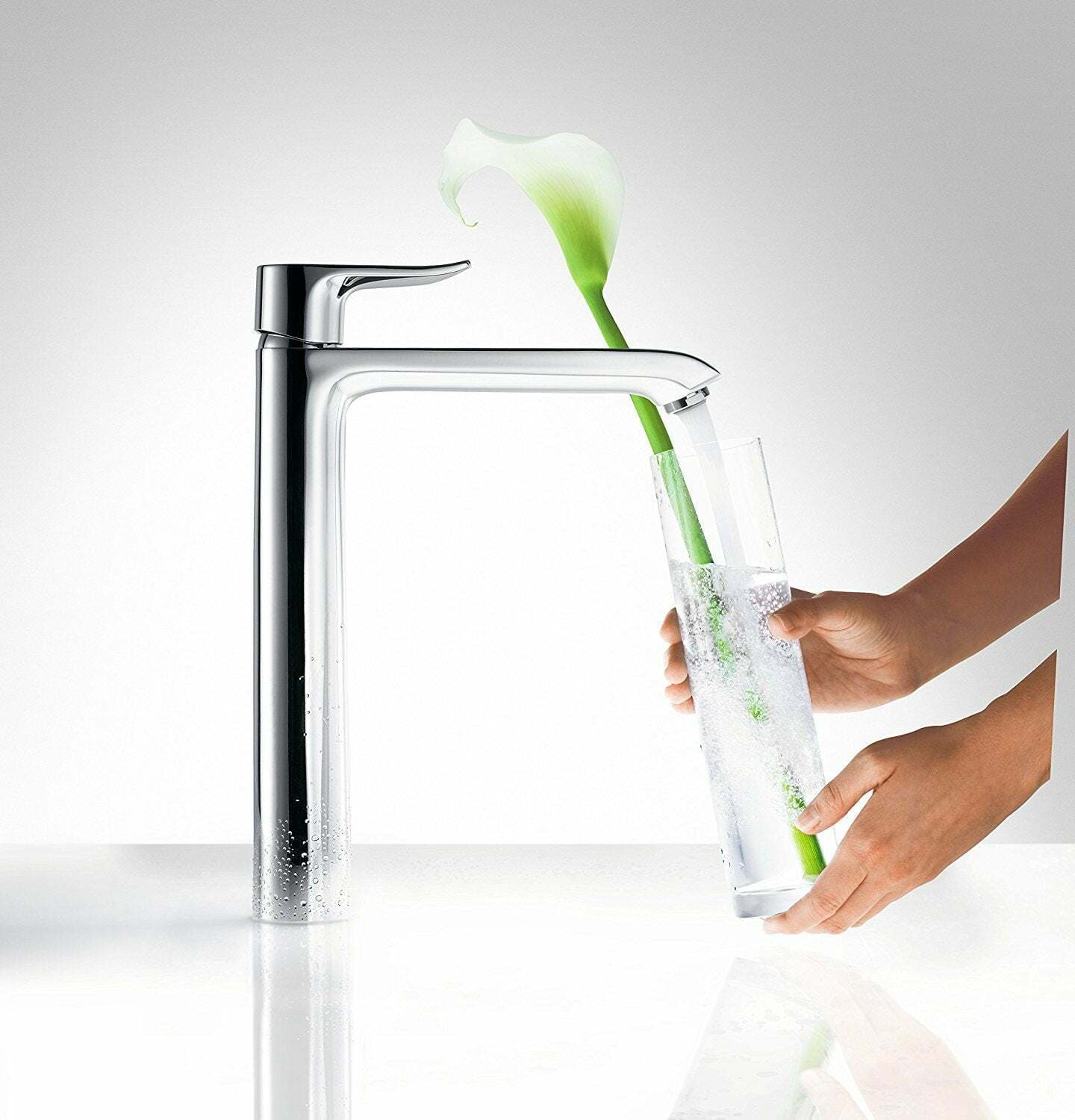 Mitigeur surélevé pour vasque libre Hansgrohe Metris 260 en laiton chromé avec tirette et vidage - vue 4