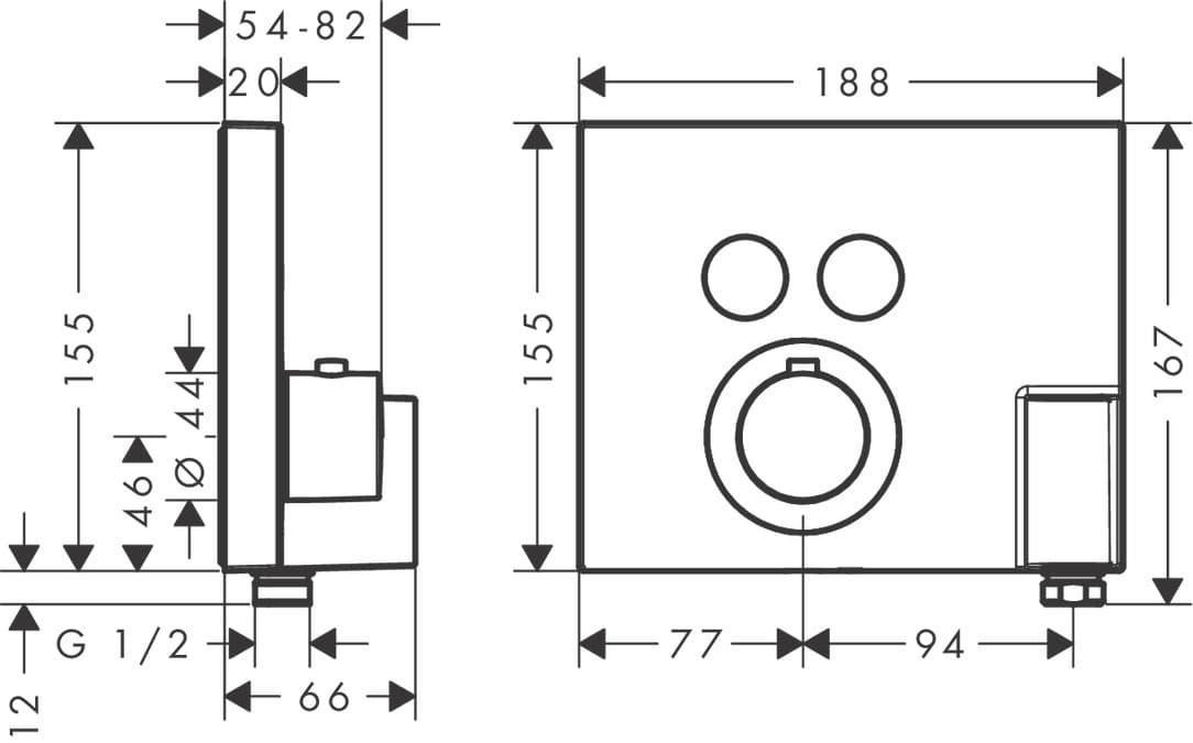 Set de finition pour mitigeur thermostatique encastré Axor ShowerSelect 2 fonctions avec fixfit et porter en noir chromé poli - vue 3