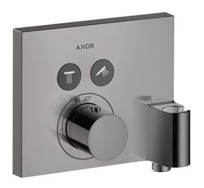 Set de finition pour mitigeur thermostatique encastré Axor ShowerSelect 2 fonctions avec fixfit et porter en noir chromé poli