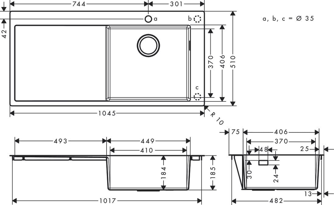 Évier de cuisine Hansgrohe encastré simple bac 102 cm avec égouttoir en acier inoxydable brossé - vue 5