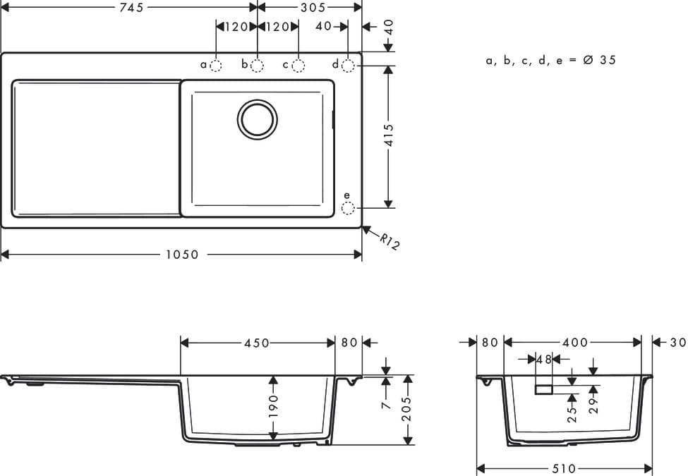 Évier de cuisine Hansgrohe encastré simple bac 105 cm avec égouttoir en noir graphite - vue 6