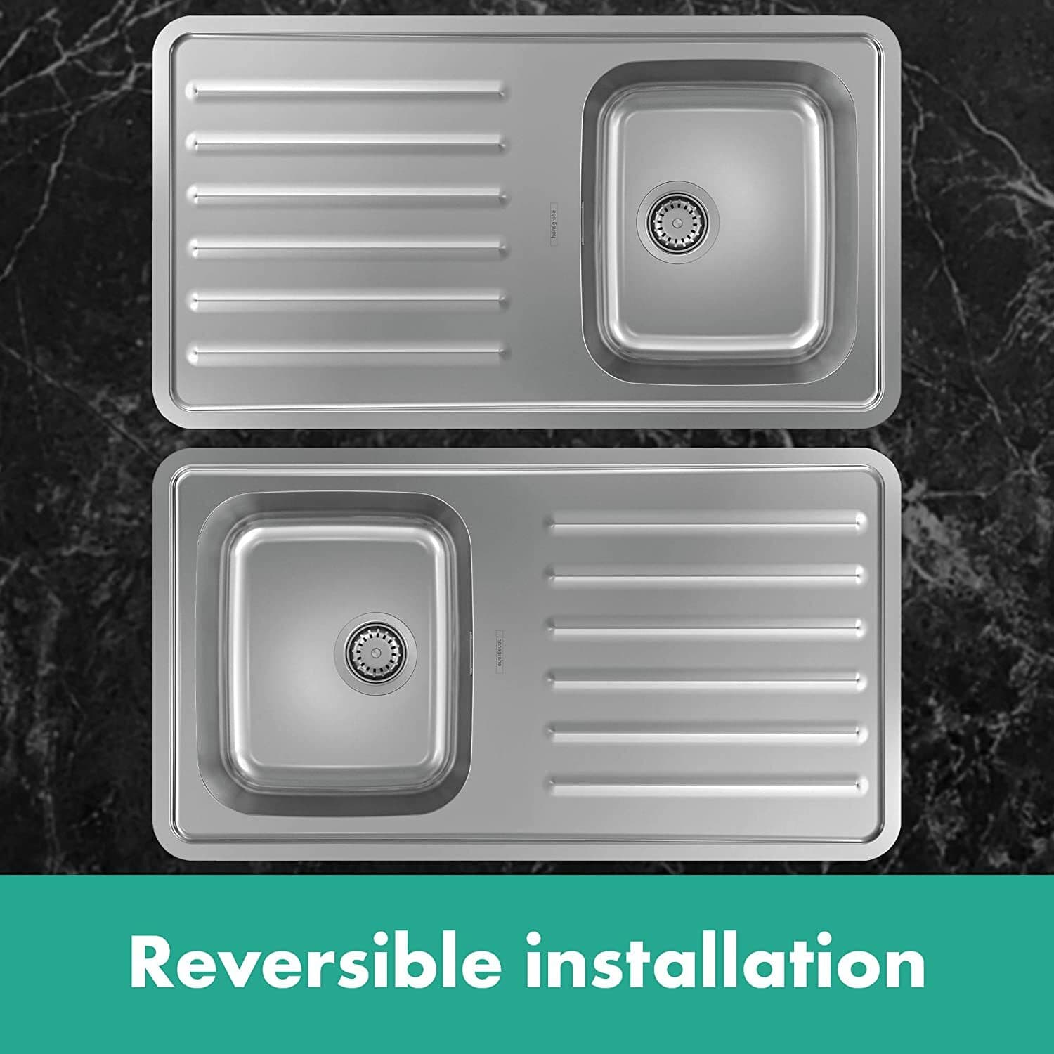 Évier de cuisine Hansgrohe encastré simple bac 40 x 40 cm avec égouttoir en acier inoxydable brossé - vue 4