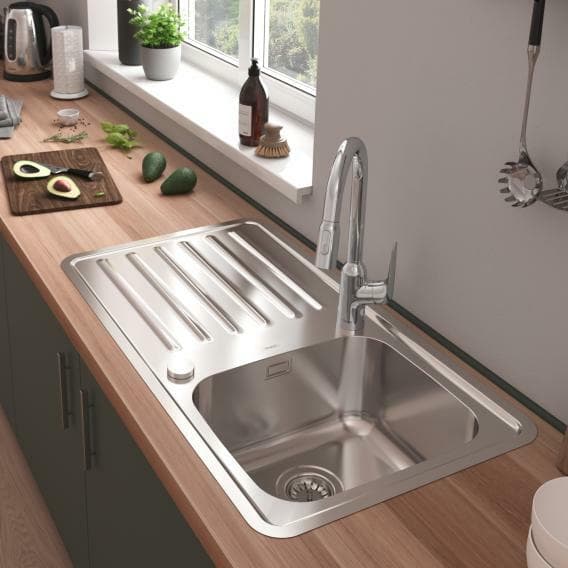 Évier de cuisine Hansgrohe encastré simple bac 40 x 40 cm avec égouttoir en acier inoxydable brossé - vue 3