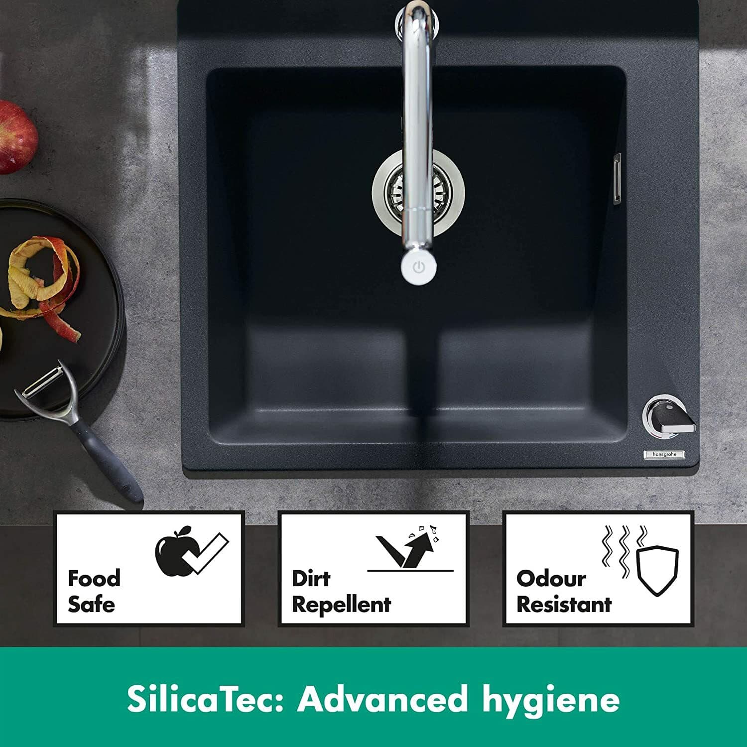 Évier de cuisine Hansgrohe encastré simple bac 45 cm sans égouttoir en noir graphite - vue 5