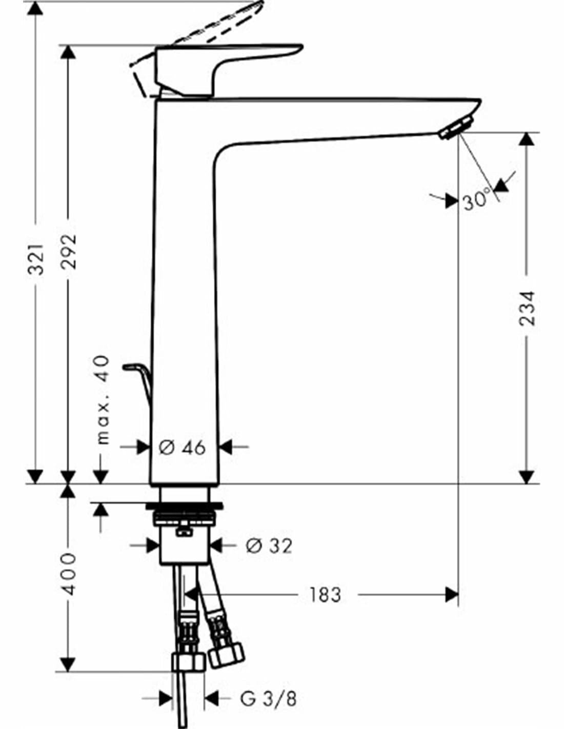 Mitigeur de lavabo Hansgrohe Talis E 240 avec tirette et vidage en noir chromé brossé - vue 3