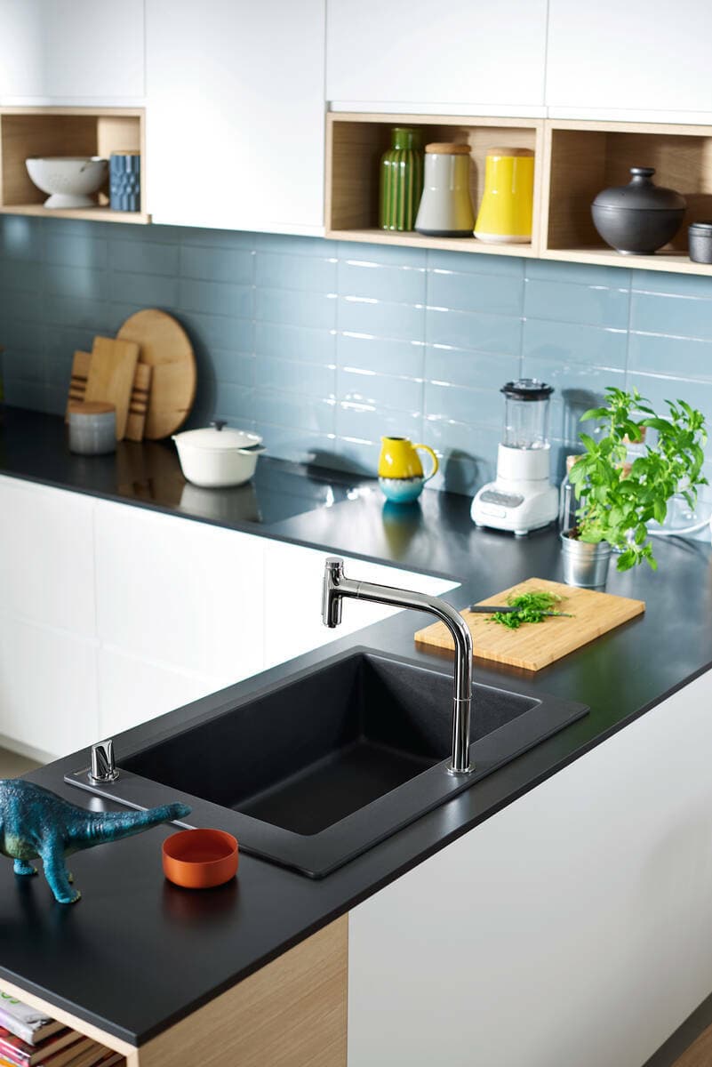Évier de cuisine Hansgrohe encastré simple bac 66 cm sans égouttoir en noir graphite - vue 3