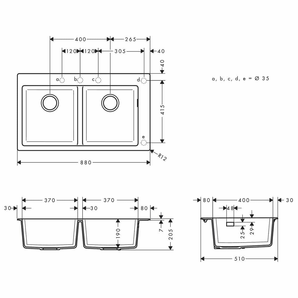 Évier de cuisine encastré double bac 37 x 37 cm sans égouttoir en noir graphite - vue 5