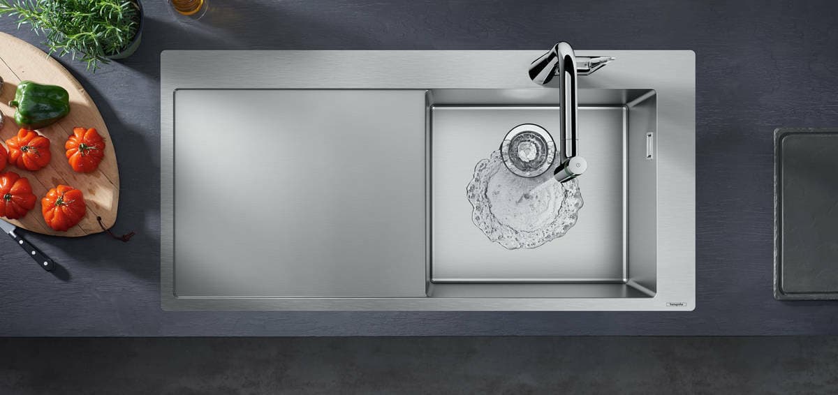 Évier de cuisine Hansgrohe encastré simple bac 102 cm avec égouttoir en acier inoxydable brossé - vue 4