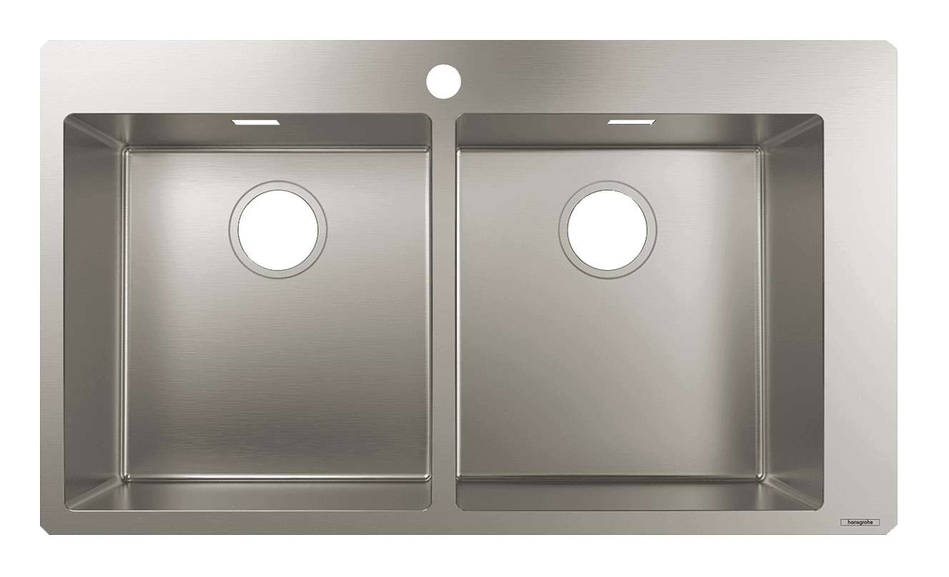 Évier de cuisine encastré double bac 50 cm sans égouttoir en acier inoxydable brossé