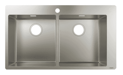 Évier de cuisine encastré double bac 50 cm sans égouttoir en acier inoxydable brossé