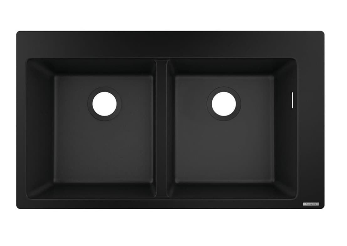 Évier de cuisine encastré double bac 37 x 37 cm sans égouttoir en noir graphite
