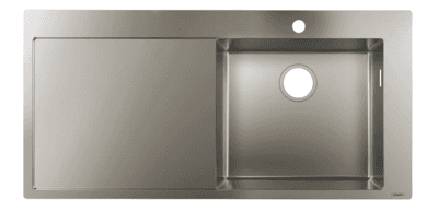 Évier de cuisine Hansgrohe encastré simple bac 102 cm avec égouttoir en acier inoxydable brossé