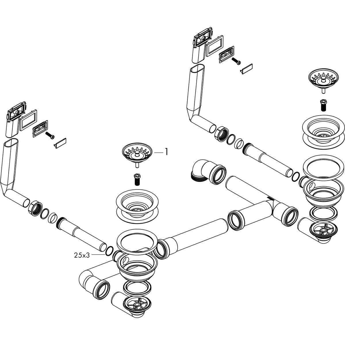 Vidage d'évier de cuisine Hansgrohe double bac avec 2 trop-pleins design - vue 3