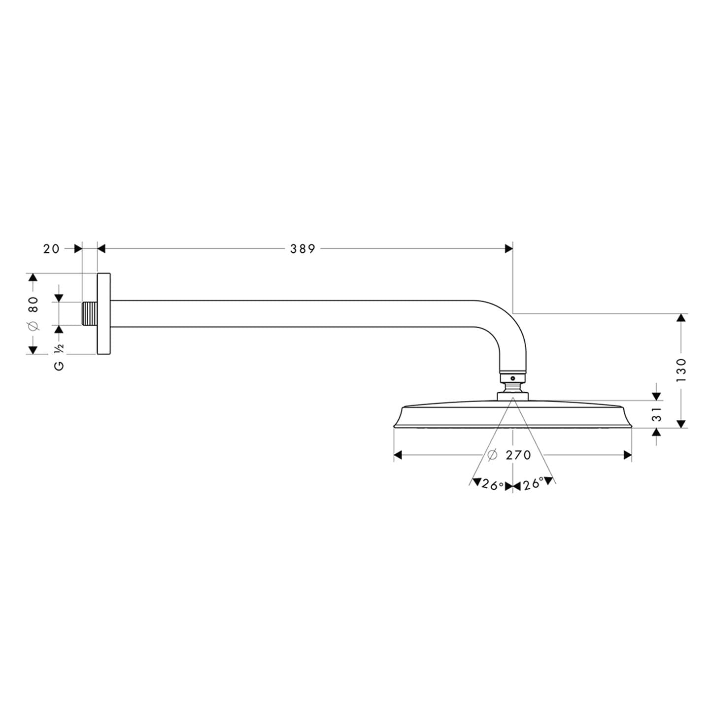 Douche de tête Hansgrohe Raindance Classic 240 1 jet avec bras de douche en chromé doré - vue 6