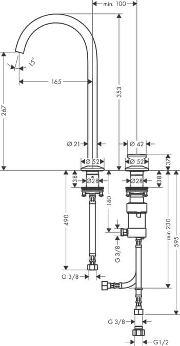 Mitigeur de lavabo 2 trous AXOR One Select 260 avec bonde push-open - vue 3