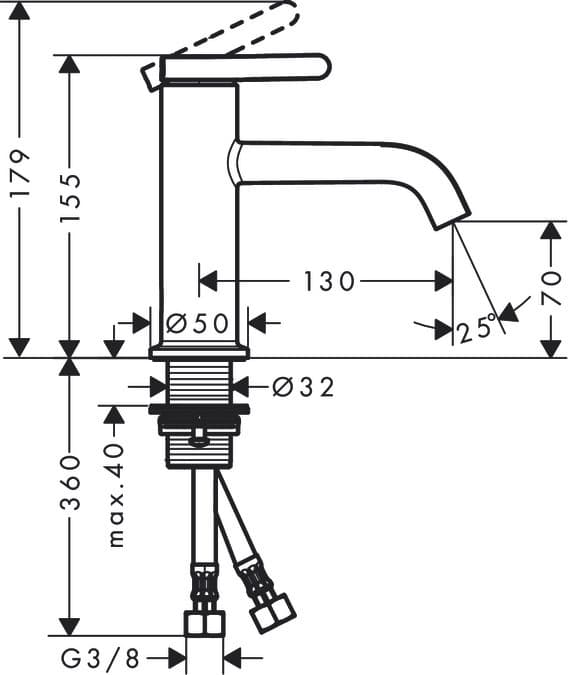 Mitigeur de lavabo AXOR One 70 avec bonde à écoulement libre - vue 3