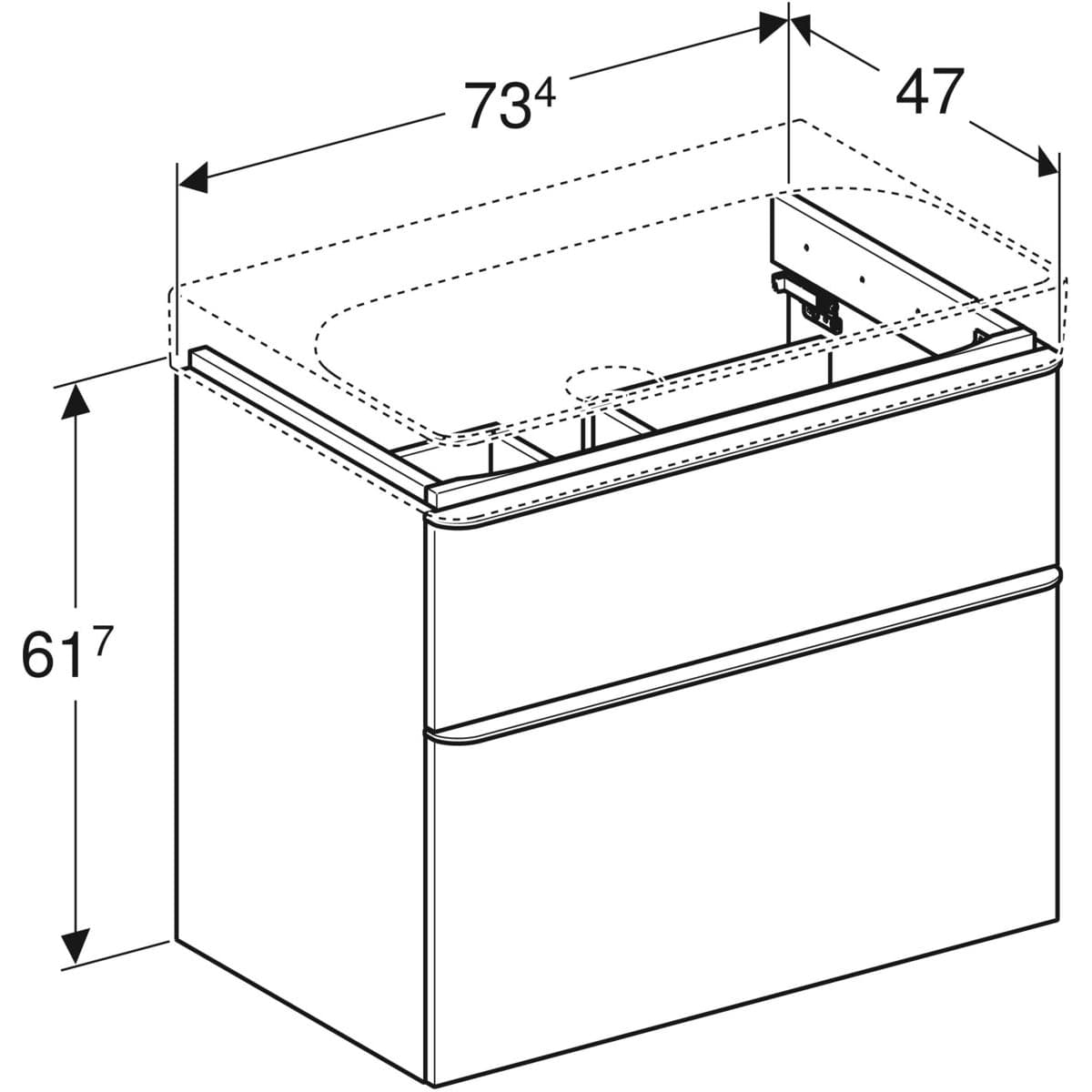 Meuble bas Geberit Smyle Square pour lavabo 75 cm avec deux tiroirs en noyer Carya - vue 4