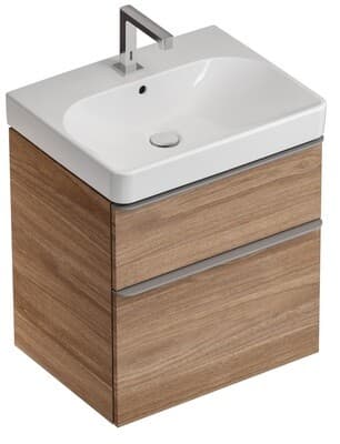 Meuble bas Geberit Smyle Square pour lavabo 75 cm avec deux tiroirs en noyer Carya