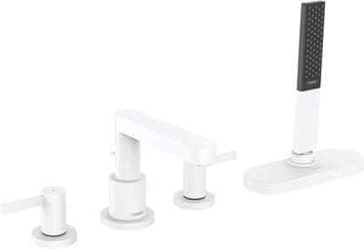 Mélangeur 4 trous pour montage sur bord de baignoire Hansgrohe Finoris avec sBox en blanc mat