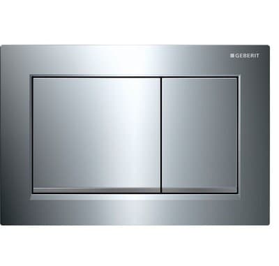 Plaque de déclenchement Geberit Omega20 square pour rinçage double touche / chromé brillant - bandes design : chromé