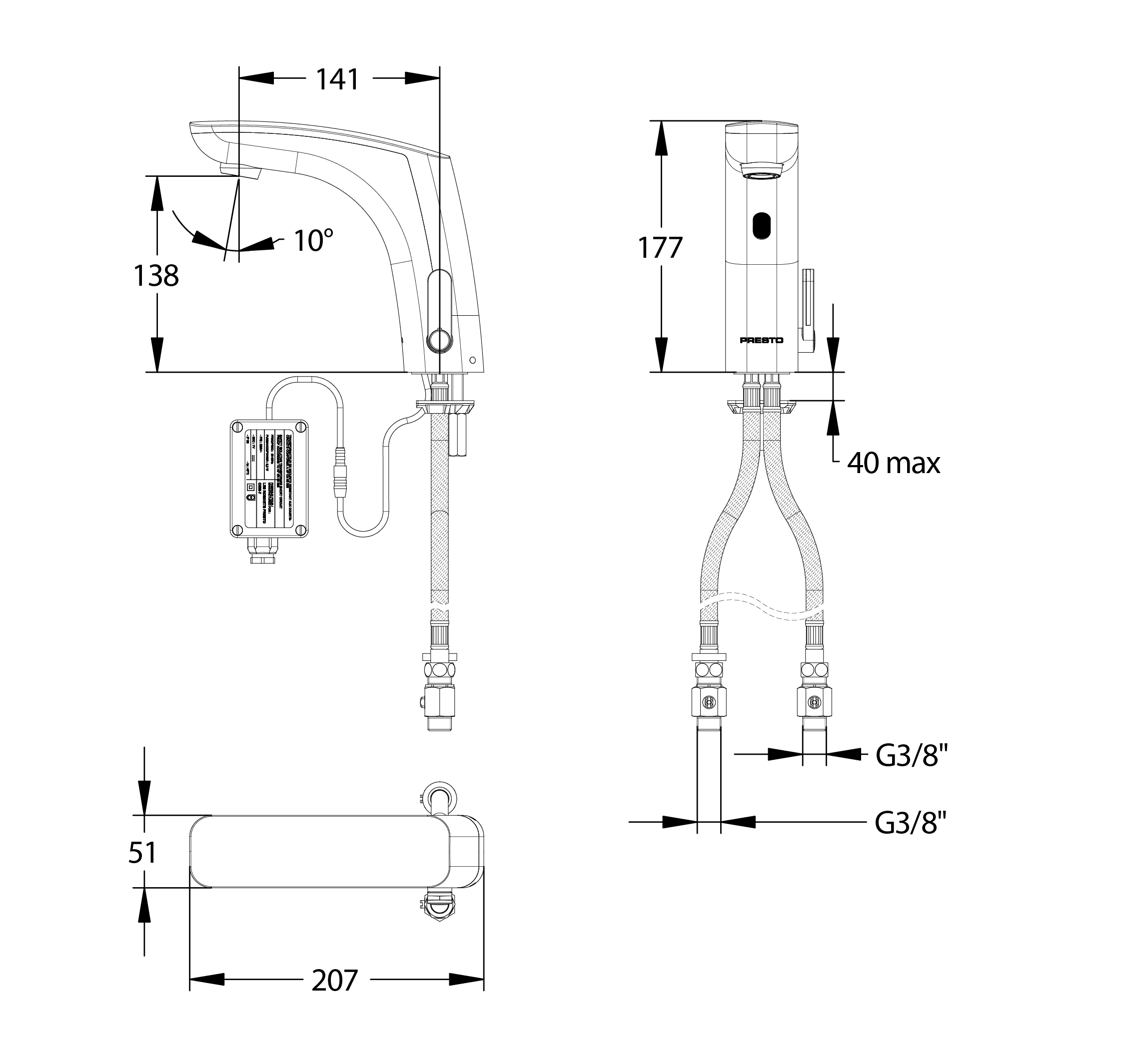 Mitigeur de lavabo électronique sur plage sur secteur Presto Nova - vue 4