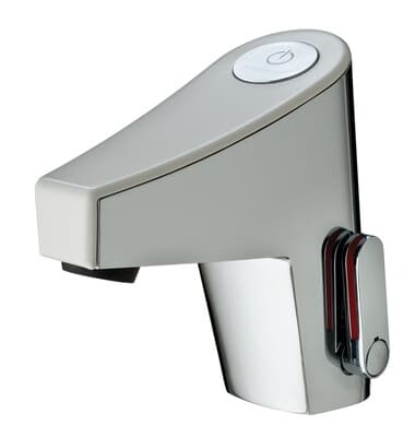 Mitigeur de lavabo sensitif sur plage sur secteur avec robinet d'arrêt Presto Touch® en chromé / blanc
