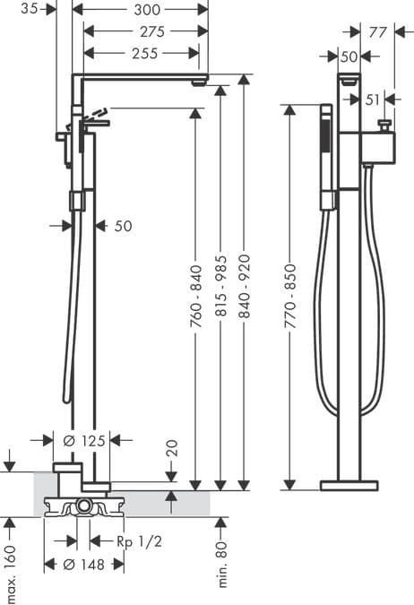 Mitigeur de bain / douche Axor Edge pour montage au sol - vue 3