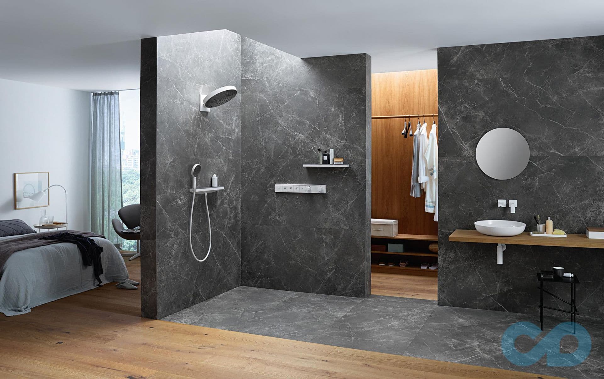 Douche de tête Hansgrohe Rainfinity 250 3 jets avec raccord mural en blanc mat - vue 3
