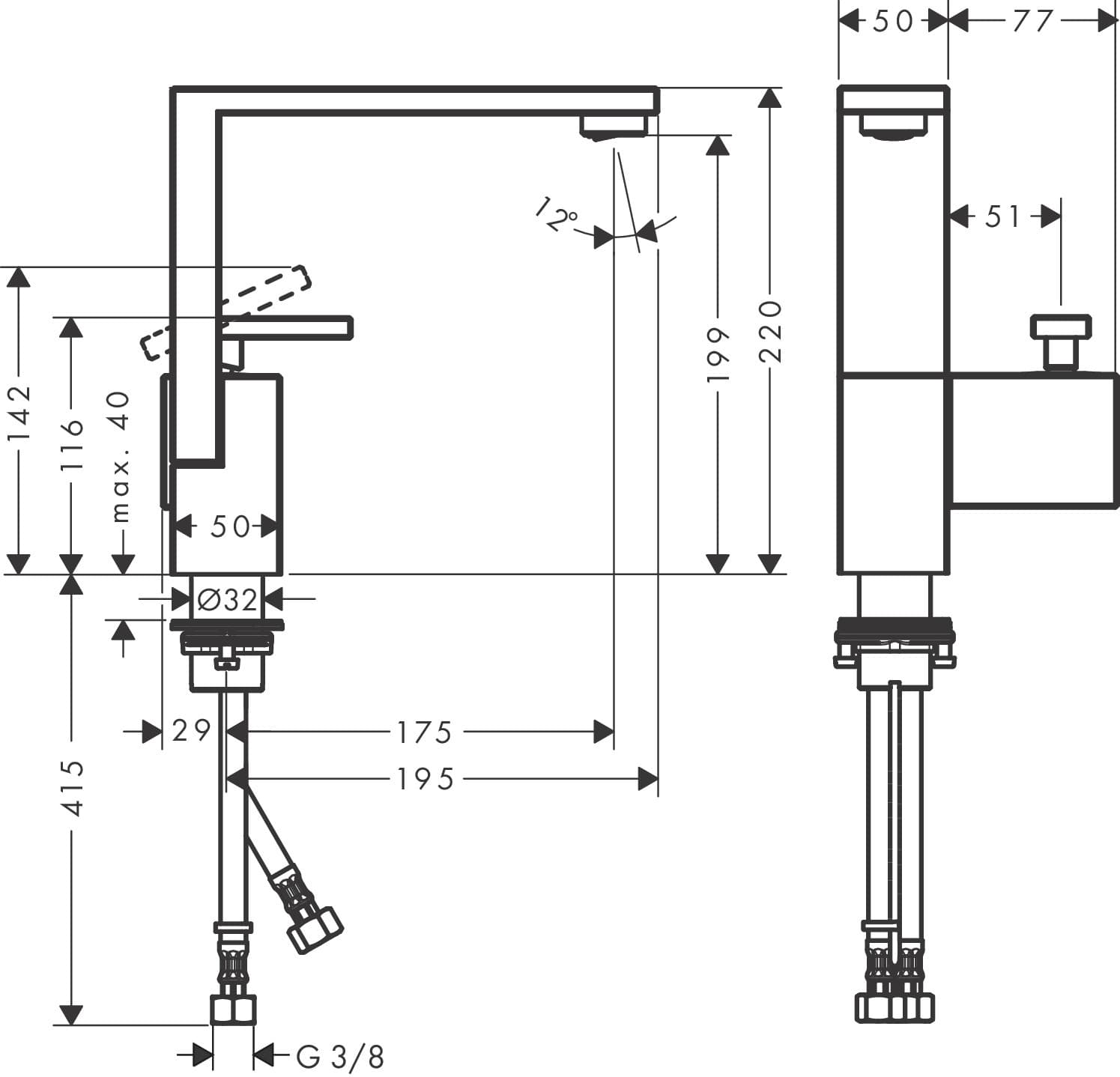 Mitigeur de lavabo Axor Edge 190 avec bonde push-open - vue 4