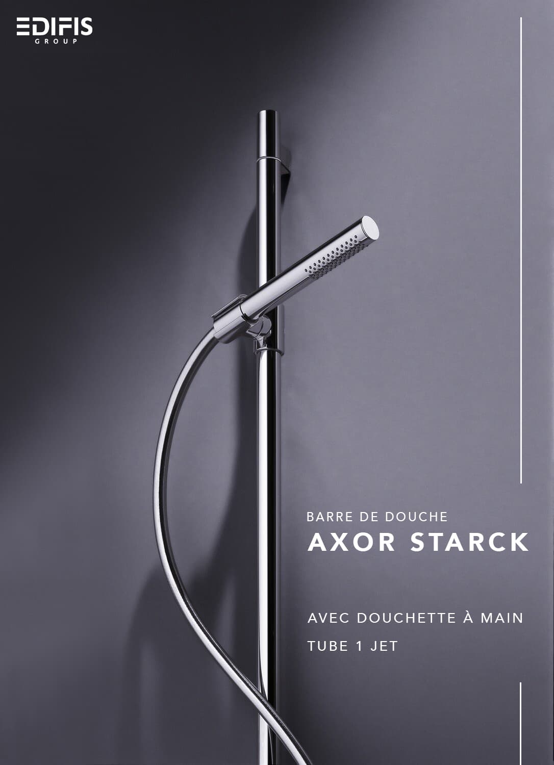 Barre de douche AXOR Starck avec douchette à main tube 1 jet, curseur et flexible - vue 3