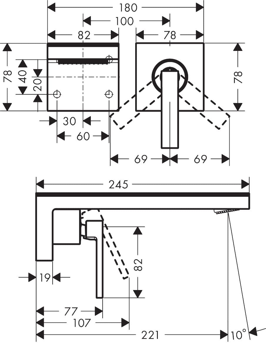 Mitigeur de lavabo encastré AXOR MyEdition sans plaque, bec 221 mm avec bonde à écoulement libre - vue 4