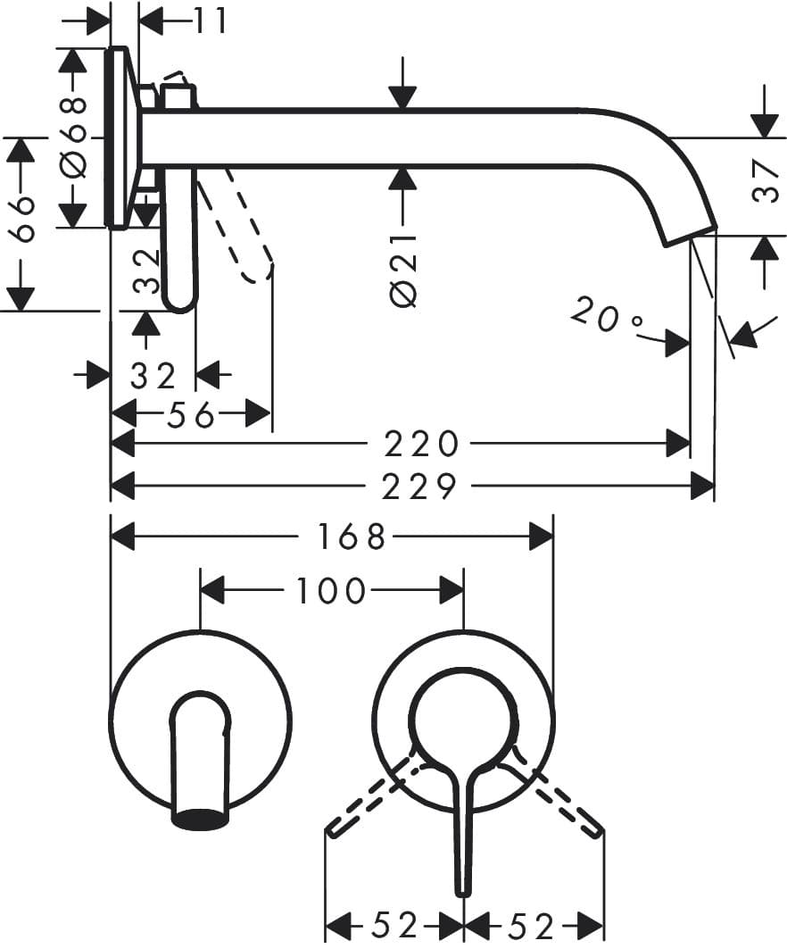 Mitigeur de lavabo encastré AXOR One 220 mm, avec poignée manette et bonde à écoulement libre en blanc mat - vue 3