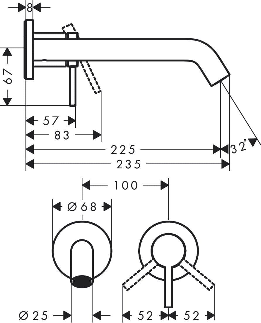 Mitigeur de lavabo encastré Hansgrohe Tecturis S 225 mm en laiton chromé - vue 4