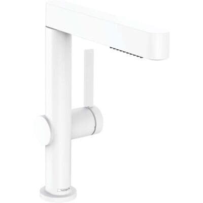 Mitigeur de lavabo Hansgrohe Finoris 230 avec douchette extractible 2 jets et bonde push-open en blanc mat
